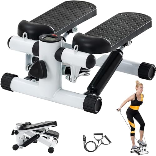 Stepper Exercise Machine, Mini Stepper with Resistance Band, Portable Stair Stepper with Calories Count, Exercise Stepping Machine for Exercise Fitness Office Home Workout Equipment, black