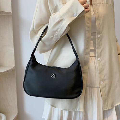 Mini Shoulder Bag for Women, Nylon Crescent Handbag Underarm Retro Hobo Clutch Classic Tote Purse with Zipper Closure2