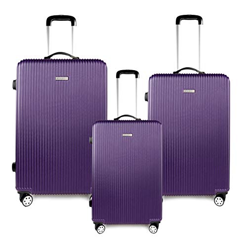 3pcs Luggage Set Spinner Hardside Travel Suitcase Lightweight 3 Piece Wheel ABS Upright Traveling Case Set wLockable Zippers Purple
