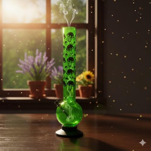 Image of PUFF SMART 16 Inch Mushroom Print Acrylic Waterpipe Bong (Green)