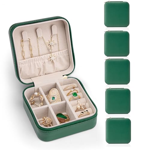 Vlando Small Travel Jewelry Box Organizer - Girls Women Gift Rings Earrings Necklaces Jewelry Storage Display Case Dark Green Dark Green S 1