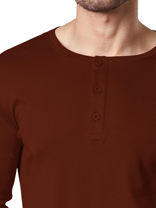 Image of LAZYCHUNKS Regular Fit Solid Super Combed Cotton Rich Henley Neck Full Sleeve Men's T-Shirt