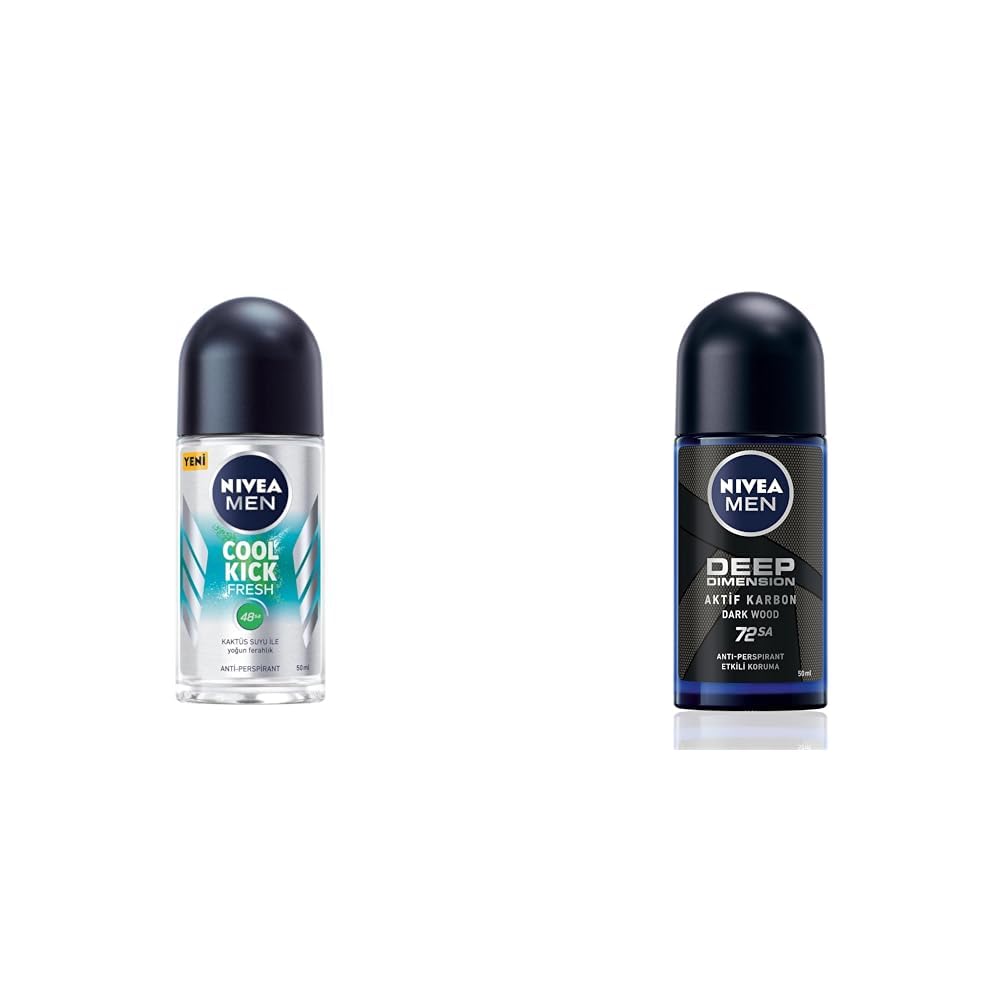 NIVEA Men Erkek Roll-On Deodorant Cool Kick Fresh Ter ve Ter Kokusuna Karşı 48 Saat Koruma, 50 ml X2 + NIVEA Men Erkek Roll On Deodorant Deep Dimension 72 Saat Anti-Perspirant Koruma (50 ml)