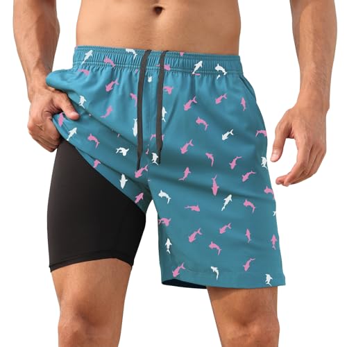 DEOLAX Mens Swim Trunks 7 Inch Inseam Summer Dry Fit Swimming Trunks Board Shorts Lightweight Workout Mens Bathing Suit