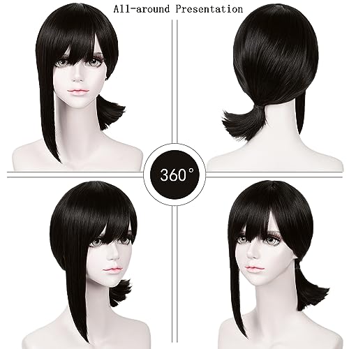 Image of LABEAUTE Short Black Wig + Hairpin for Women Girls Cosplay Wig with Ponytails for Halloween Party + Cap