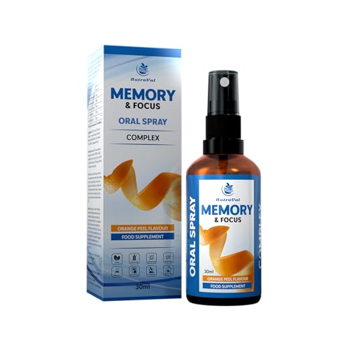NutraVal Memory & Focus Spray Oral con Schisandra China, Rhodiola Rosea, Bacopa, Melena de León (Hericium erinaceus) y Ginkgo Biloba – Complemento Alimenticio con Aceite MCT - 30ml