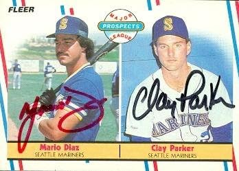 Mario Diaz & Clay Parker autographed Baseball Card (Seattle Mariners) 1988 Fleer #649