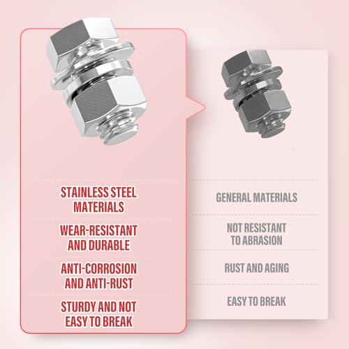 Image of 10PCS 1 /2-13 x 1 304 Stainless Steel External Hex Bolt, Fully Threaded Bolt with Nut Flat & Lock Washers and Spanner
