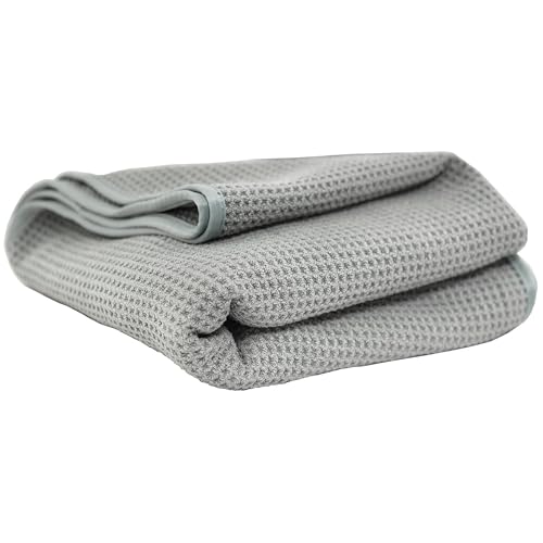 Chemical Guys Waffle Weave Gray Matter Microfiber Drying Towel - 25" x 36", Premium Blend Microfiber Towel with Soft-Banded Edging for Scratch-Free Car Drying, Ultra Absorbent