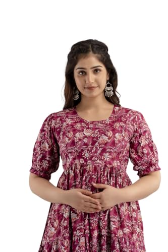 Image of Women's Rayon Anarkali Maternity Ankle Length Dress, Pregnancy Dress,Feeding Kurti,Easy Brest Feeding Dress, with Both Side 9 inch Zipper and Belt