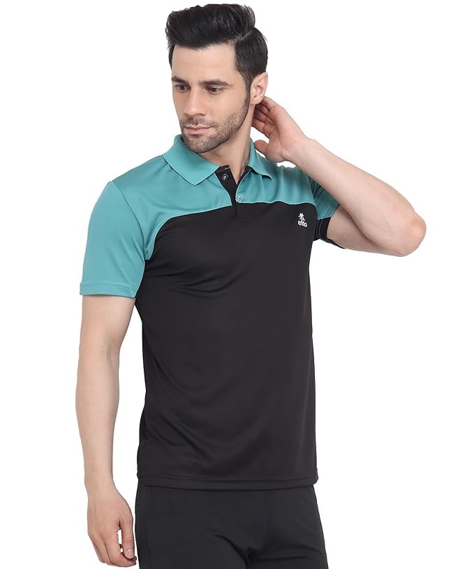 Image of Mens Polo Tshirt for Gym | Dual Tone Colour | Polyster Blended (M, Black)