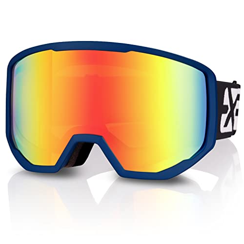 EXP VISION Gafas de esquí snowboard para hombre mujer, gafas de nieve OTG antivaho y protección UV (Red)