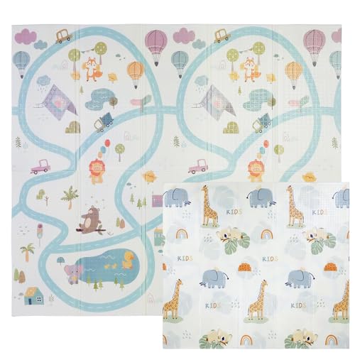 CCLIFE Krabbelmatte Baby Spielmatte Kinder 196x176x1cm Faltbar Spielteppich Spielunterlage Groß Rutschfest Beidseitig Tragbar Wasserdicht Innen Außen Bunt