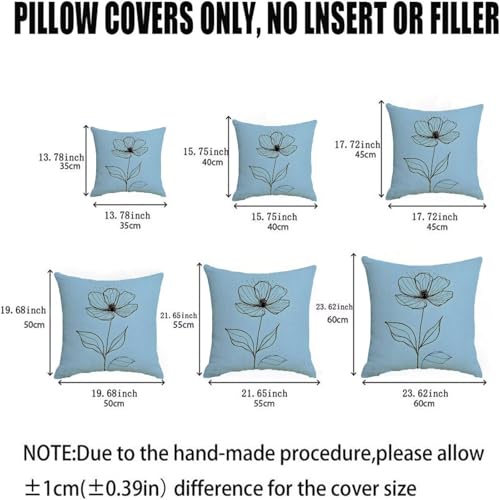 Housse de coussin 75x75 cm en lin imperméable vintage bleu lot de 2 - 6