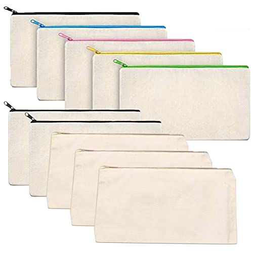 AUXIN 10 Pack Canvas Pencil Case, Makeup Bags Zipper Handy Pouches Cosmetic Storage Bags for School Travel Home, DIY Heat Transfer Craft Blanks