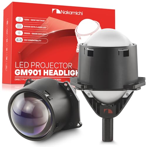 Nakamichi GM901 Series H4 H7 9005 9006 Bi LED Proyector Faro Lente, 3,0 pulgadas, 20.000 lúmenes, 98W por juego, retroadaptación de haz alto y bajo, paquete de 2 5800K