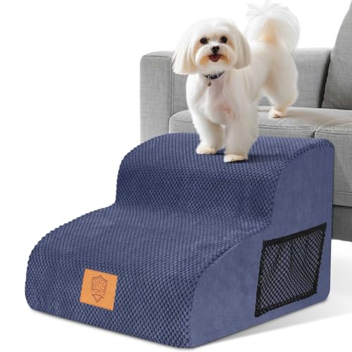 Zvonema Escada para cães, escada para animais de estimação, 2 degraus, esponja de alta densidade, escada para cães, rampa para sofá-cama, piso antiderrapante