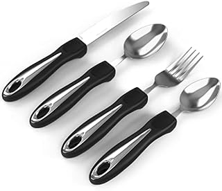 iMedic - Comfort Grips Cutlery - Disability Eating Aids - Great for The Elderly, Disabled or Those Suffering with Tremors and Trembling Hands - Ergonomic, Contoured Design - (1x Set, Silver/Black)