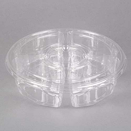 10" Fruit Veggie Tray with Lid [4 Pack], Clear PET Plastic Round 5 Compartment Party Trays for Serving Food | Party Platters for Snack, Taco Appetizer Vegetable Dip Serving Tray, Salad Bar Containers - Thumbnail 3