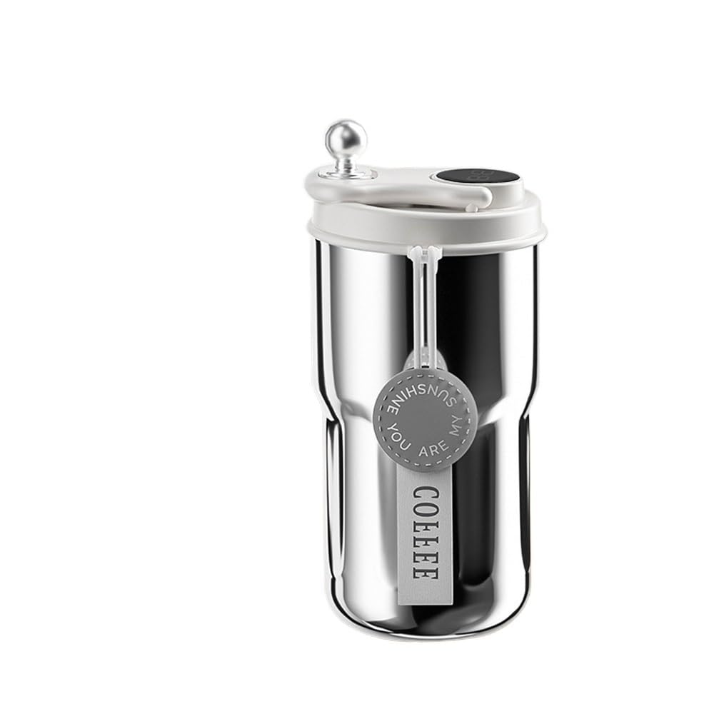 Taza de café con pantalla de temperatura de 420 ml, termo inteligente, taza de café de viaje de acero inoxidable 316, taza térmica a prueba de fugas (plata)