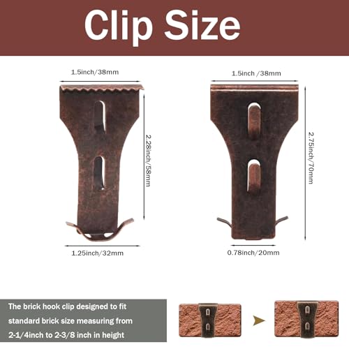 Image of Brick Hooks for Hanging No Drill Outdoor Brick Hanger Brick Wall Clips Picture Hangers Fit 2-1 /4 to 2-3 /8 inch Height Metal Brick Clamps for Outside Home Decor (8Pcs)