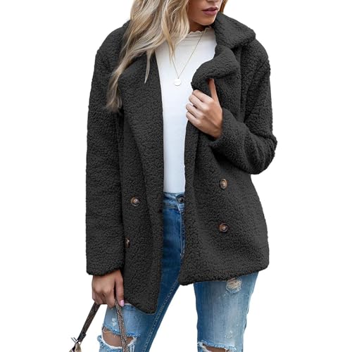 APMAPGVDVY Botones de otoño e Invierno, Solapa, cárdigan de Lana Suelto, Abrigo de Lana de Pastel de Oveja for Mujer, Chaquetas, Tops(Noir,4XL)