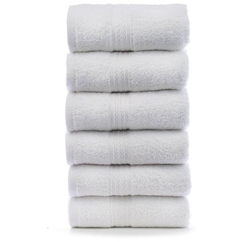 Eco Cotton Hand Towels - White - Dobby Border - Set of 6 Cover