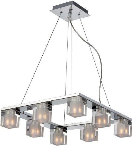 ET2 E22037-18 Blocs 8-Light Single Pendant, Polished Chrome Finish, Clear/Frosted Glass, G9 Frost Xenon Bulb, 7.5W Max., Dry Safety Rated, 2700K Color Temp., Standard Dimmable, Natural Fiber Shade Material, 1800 Rated Lumens