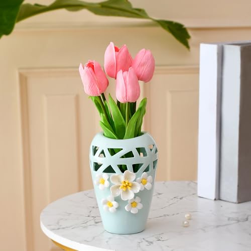 Image of Amazon Basics Artistic & Decorative Ceramic Vase | for Home Decor (Sky Blue)
