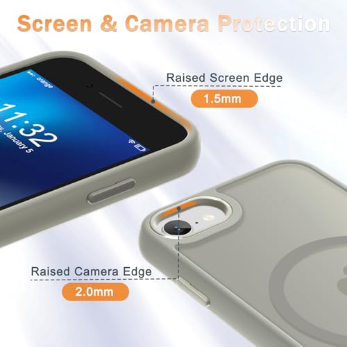 Image of for iPhone SE Case 2022(3rd) /2020(2nd), iPhone 8 /7 Case, Titanium Gray | Fit for Magsafe, Screen Protector Included, Matte Magnetic Slim Phone Cover, Shockproof Protection Translucent Frosted Back