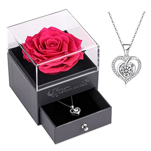 Recibirás una rosa real para siempre, con collar, regalo para San Valentín, aniversario de boda, cumpleaños, para ella, mujeres, novia, mamá, rosa Cover