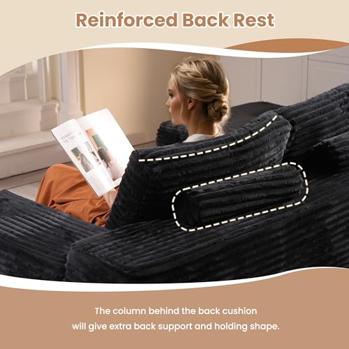 Image of HOOOWOOO Sectional L Shaped Couch,106 inch Assembly Free Modern Minimalist Sofa,Extra Deep Large Corner Sofa Couch Set in A Box for Living Room(Left Chaise Black Velvet Uphostered)