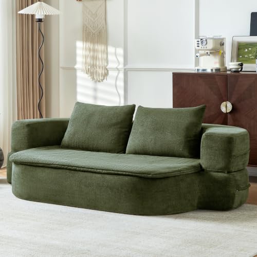 Image of 79 inch Convertible Futon Sofa Bed Mattress, Sleeper Boneless Futon Sofa,Green | Polyester Sleeper Sofa, High-Density Foam, 2 Pillows. No Assembly. Pull-out Couch for Living Room, Bedroom, Apt.