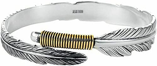 Beccalame Silver Feather Bracelet Lucky Hope Cuff Jewelry Simple Retro For Women Men (B)