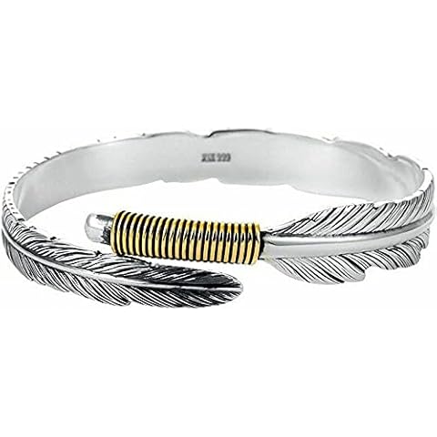 Beccalame Silver Feather Bracelet Lucky Hope Cuff Jewelry Simple Retro For Women Men (Style B) Cover