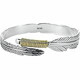Beccalame Silver Feather Bracelet Lucky Hope Cuff Jewelry Simple Retro For Women Men (B)