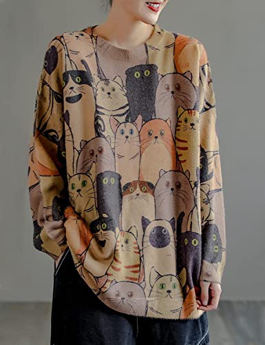 Image of YESNO Women Christmas Sweater Graphic Printed Oversized Pullover Sweaters Casual Loose Knit Tops S01