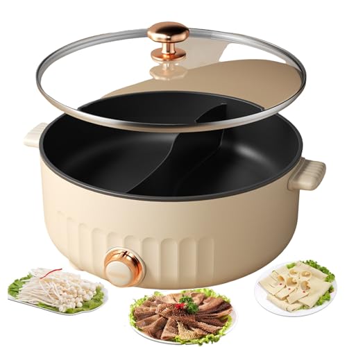 Double-Sided Electric Hot Pots & Multi-Cookers - 5L/6L Non-Stick Rice Cookers with Temp Adjustable, Divider & Slow Cooker for 2-8 People