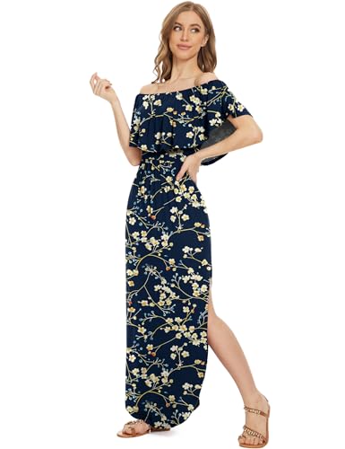 Image of LILBETTER Womens Off The Shoulder Ruffle Party Dresses Side Split Beach Maxi Dress