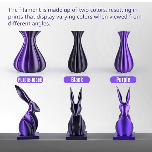 Image of Silk Dual Color PLA+ 3D Printer Filament 1.75mm, No Tangle Shiny Filament Net Weight 250g Spool (0.55lbs), 2-in-1 Silk PLA Pro Plus, Black + Purple