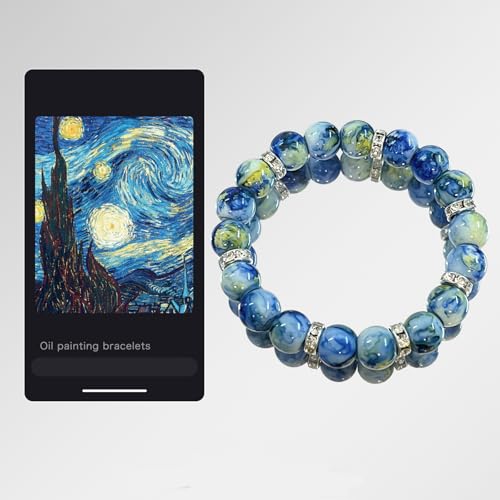 Van Gogh Starry Night-Inspired Bracelet – Oil Painting Style, Elegant Vintage Design with Blue & Colorful Accents, Starry Night Yoga Inspirational Jewelry Gift for Women3