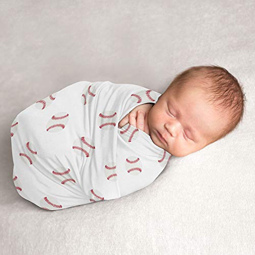Image of Sweet Jojo Designs Baseball Baby Boy Swaddle Blanket Jersey Stretch Knit for Newborn or Infant Receiving Security - Red and White Americana Sports
