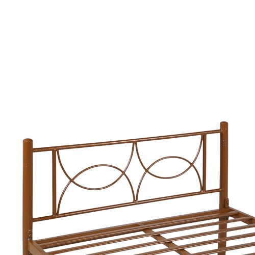 Image of Luno Metal Extra Single Size Bed Without Storage | Wrought Iron Single Bed with Headboard & Footboard| Sturdy Powder Coated Platform Cot for Bedroom (Luno Brown)