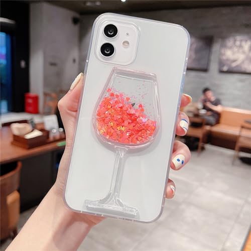 Coque iPhone 8 Plus paillettes liquides avec motif verre à vin rouge