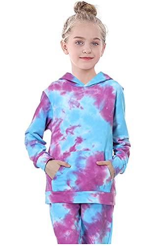 Image of Deeorla Little Boys Girls Cotton Tie Dye Hoodies Long Sleeve Pullover Sweatshirts for Big Kids 5-15Years