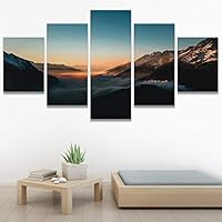 SIGNWIN 5 Panel Canvas Wall Art Sunset in The Mountains for Home Decorations Ready to Hang - 60