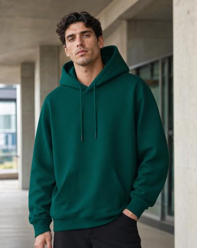 Image of NOBERO Oversized Solid Hooded Sweatshirt for Men | Oversized Hoodie for Men | Hooded Pullover | Cotton Rich Printed Hoodie 280 GSM Fleece