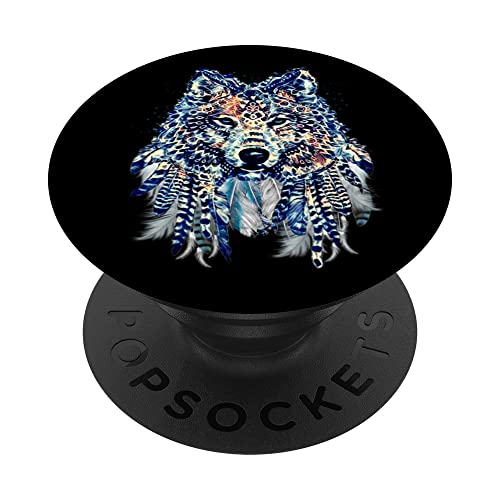 Native American Wolf Piume T-shirt Tribal Pretty Boho PopSockets PopGrip Intercambiabile