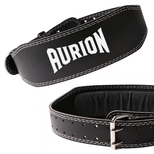 Image of Aurion Gym Belt for Weight Lifting Super Black with Adjustable Double Pronged Buckle for Men and Women Deadlift Belt with Lower Back Support & 4mm EVA Padding for Optimal Back and Core Support (L /XL)