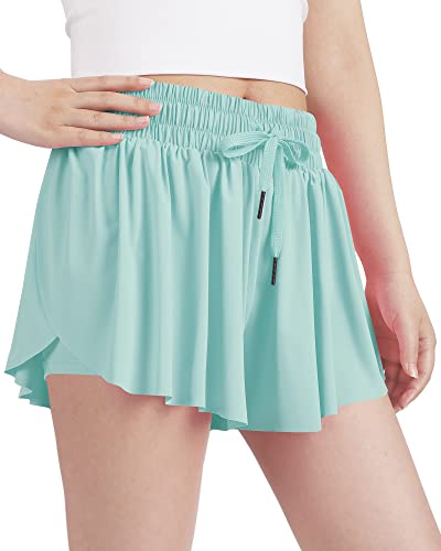 Image of KEREDA Girls Flowy Butterfly Shorts 2-in-1 Kids Preppy Athletic Clothes | with Spandex Liner for Teen Girls